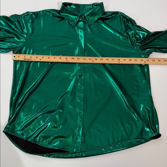 Anthropologie Gillian Liquid Shine Shirt Size L Long Sleeve Button Down Green - Picture 7 of 11